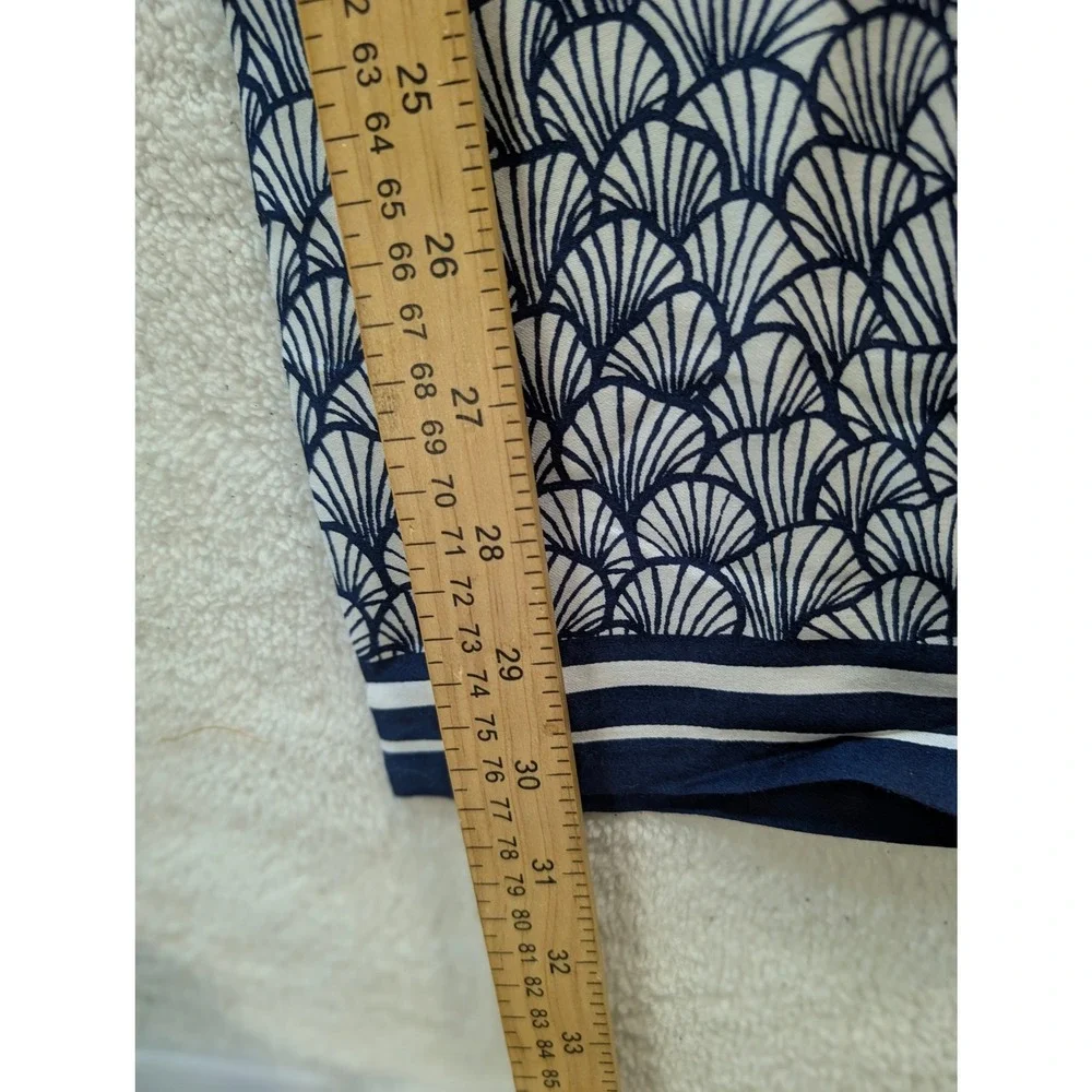 CeCe Womens Wide Leg Pants Navy White Shell Fan Print Elastic Waist XS NWT